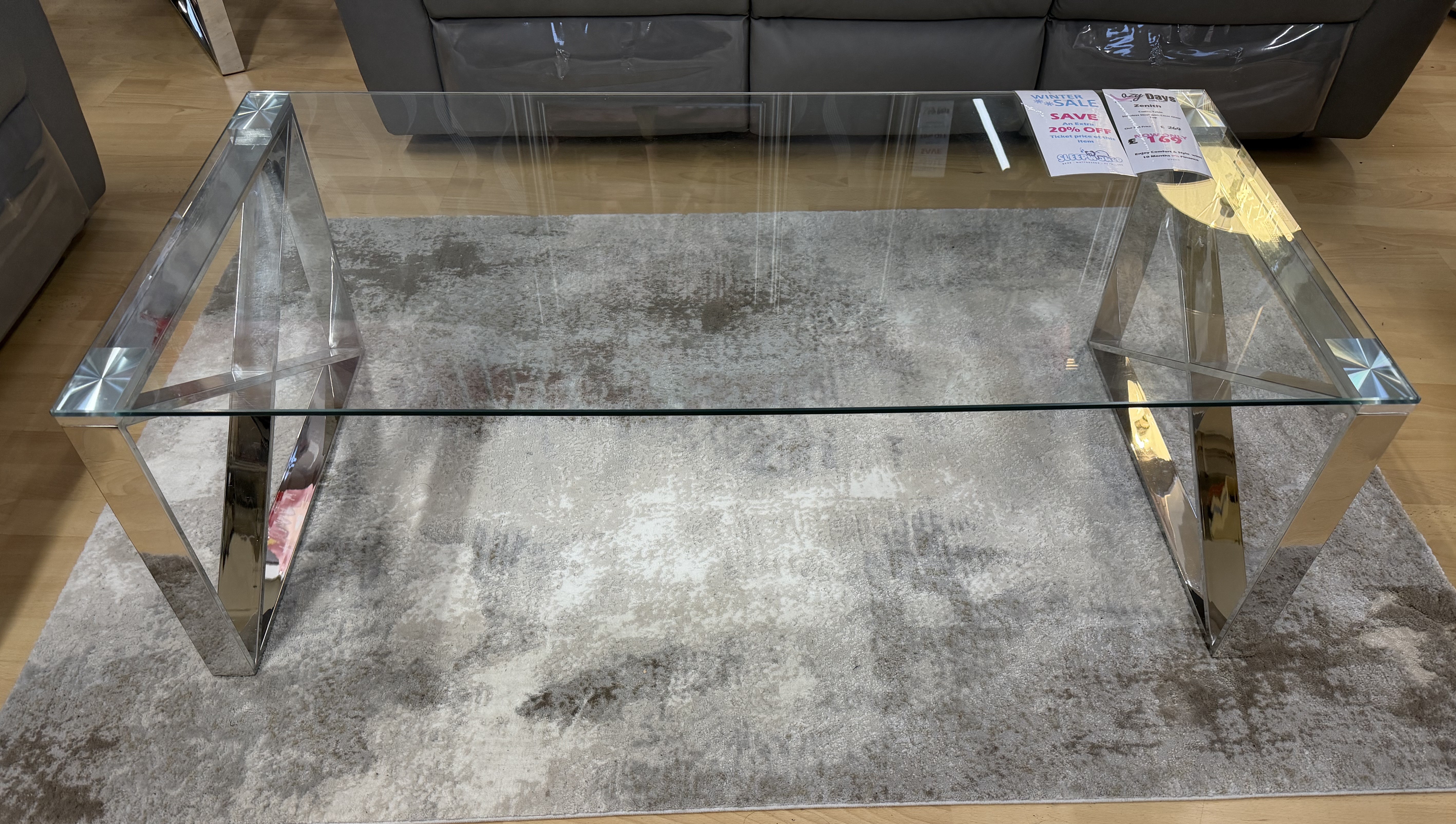 Stainless Steel Coffee Table With Glass Top - Extra 20% Off Ticket Price